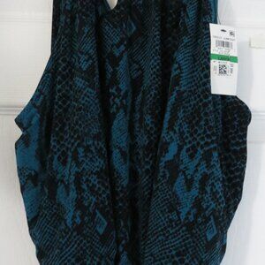 NWT Thalia Sodi Blue Teal Snakeskin Gold Halter Pant Jumpsuit Size L Large